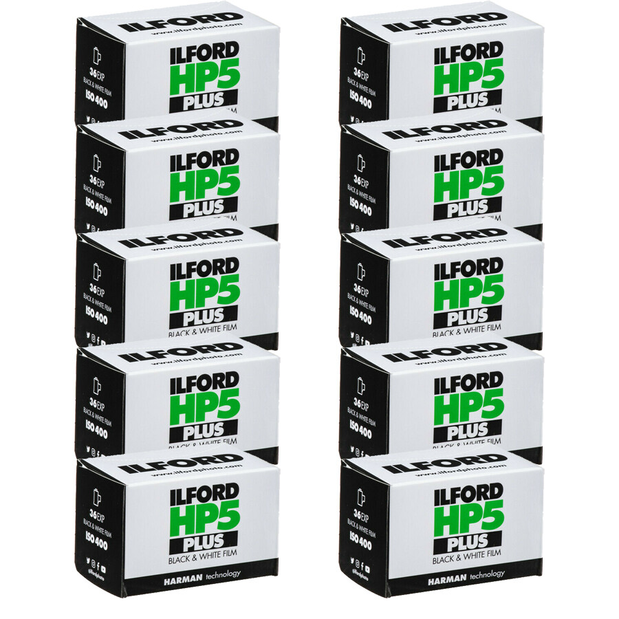 10 Rolls Ilford HP5 Plus 400 ISO 36 Exposure Black and White 35mm Film