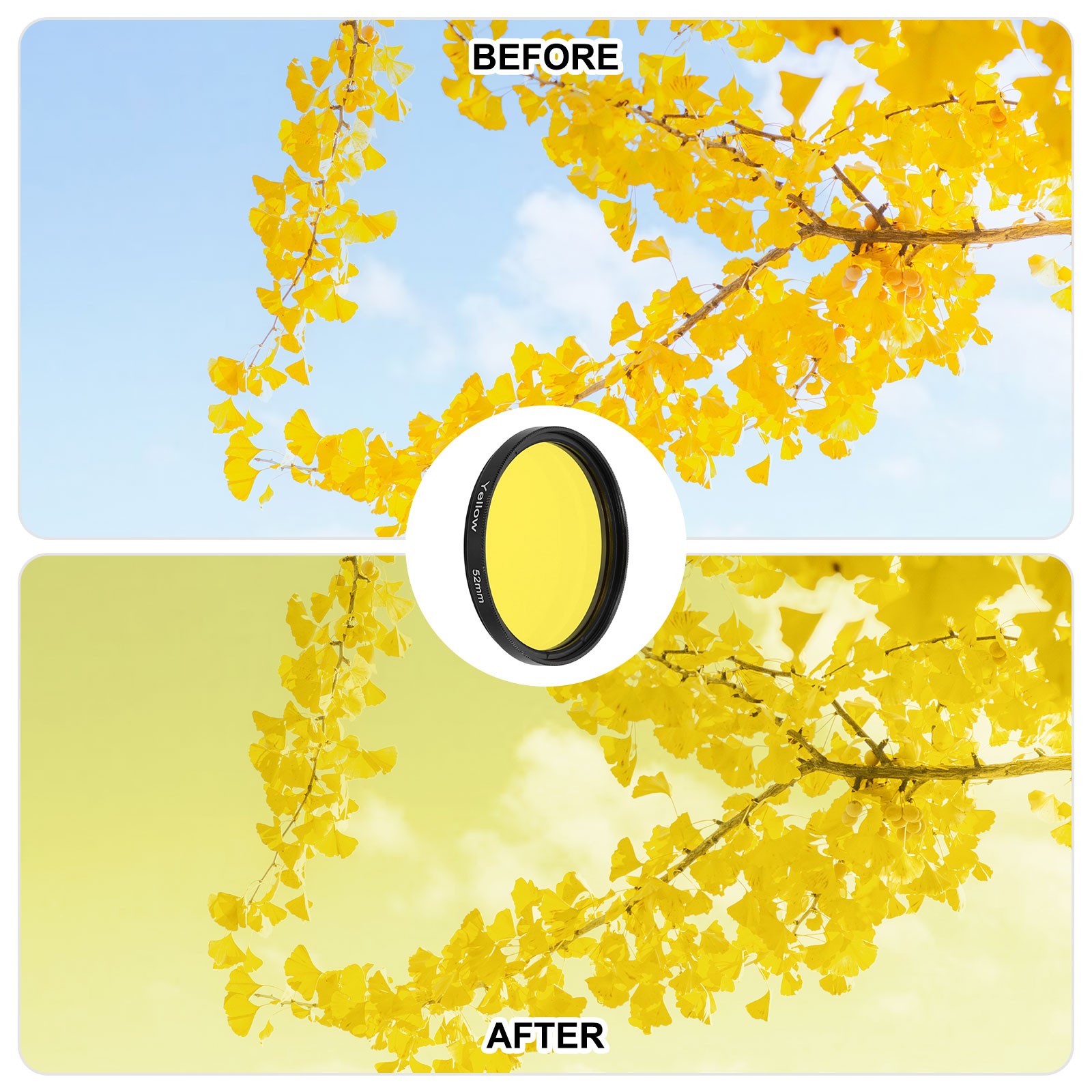 52mm Round Full Colorful Lens Filter Camera Lens Accessories Yellow