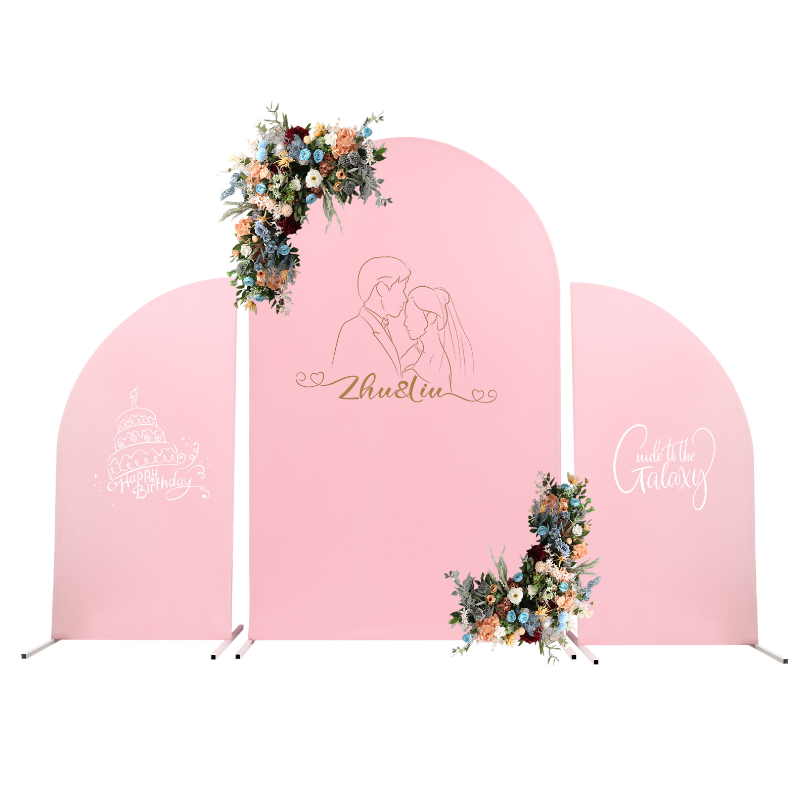 Pink Wedding Arch Cover & White Wedding Arch Backdrop Stand Set Party Ceremony