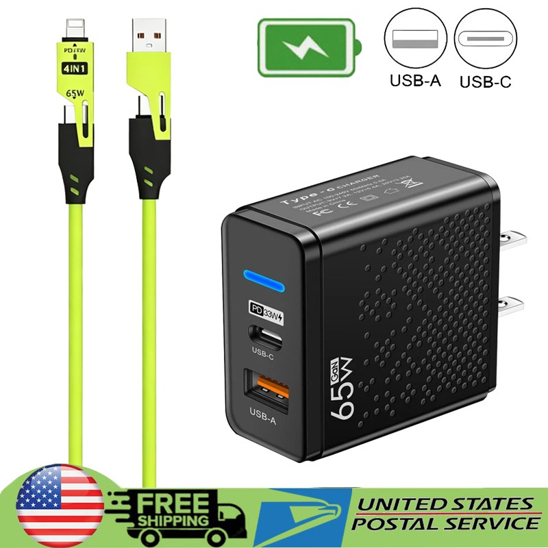 65W Fast Charging USB Type C Wall Charger For Samsung Google iPhone Motorola