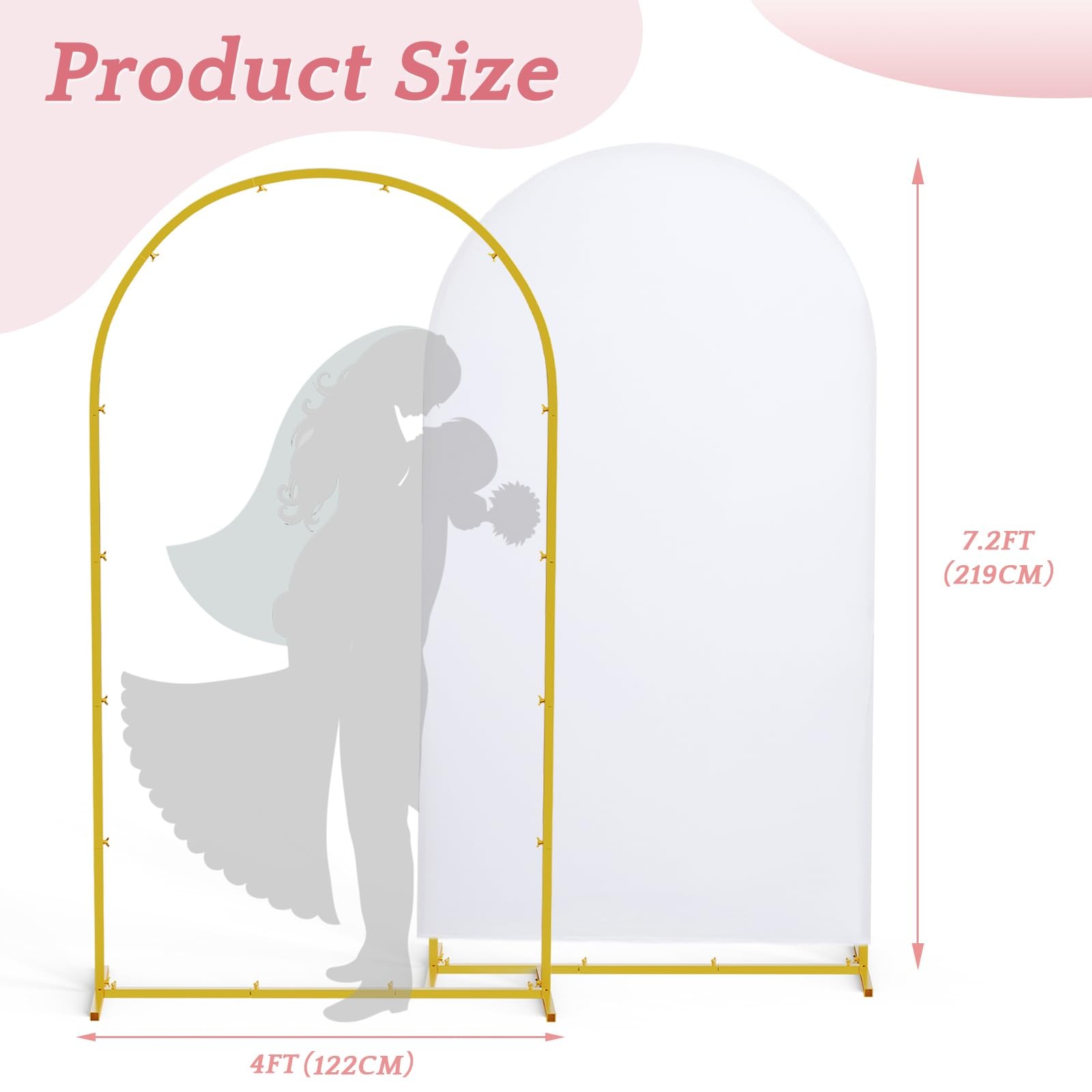 7.2FT Metal Arch Backdrop Stand and Cover Set, Gold Wedding Backdrop Arch Sta…