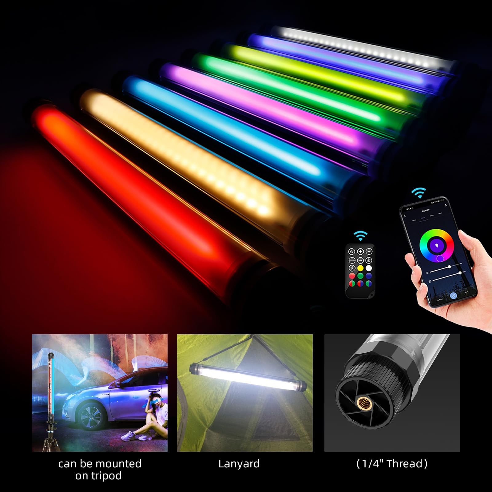 RGB LED Photography Light 10400mAh Battery Powered Tube Light Waterproof IP68…