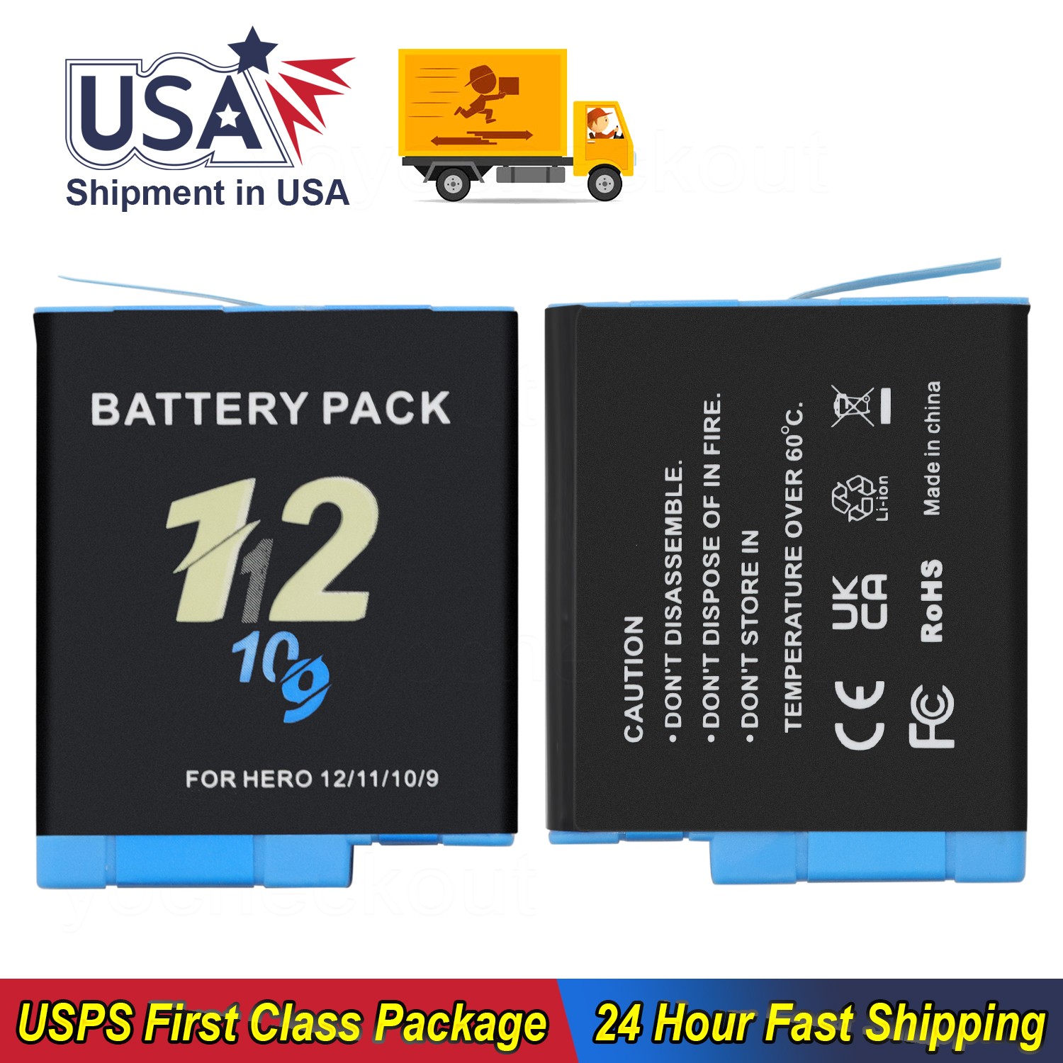 [1/2 Pack] For GoPro Hero9 Hero10 Hero11 Hero12 Replacement Battery SPBL1B-C