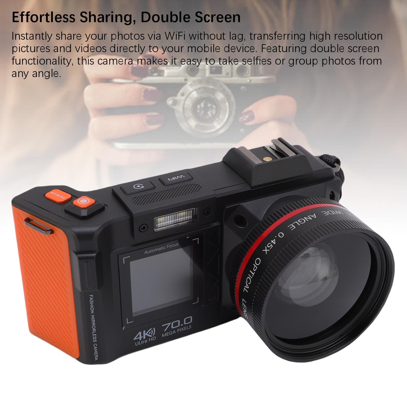 Digital Camera 4K 70MP 50X Zoom Auto Focus Wide Angle F1.8 DSLR Camera With OXZD