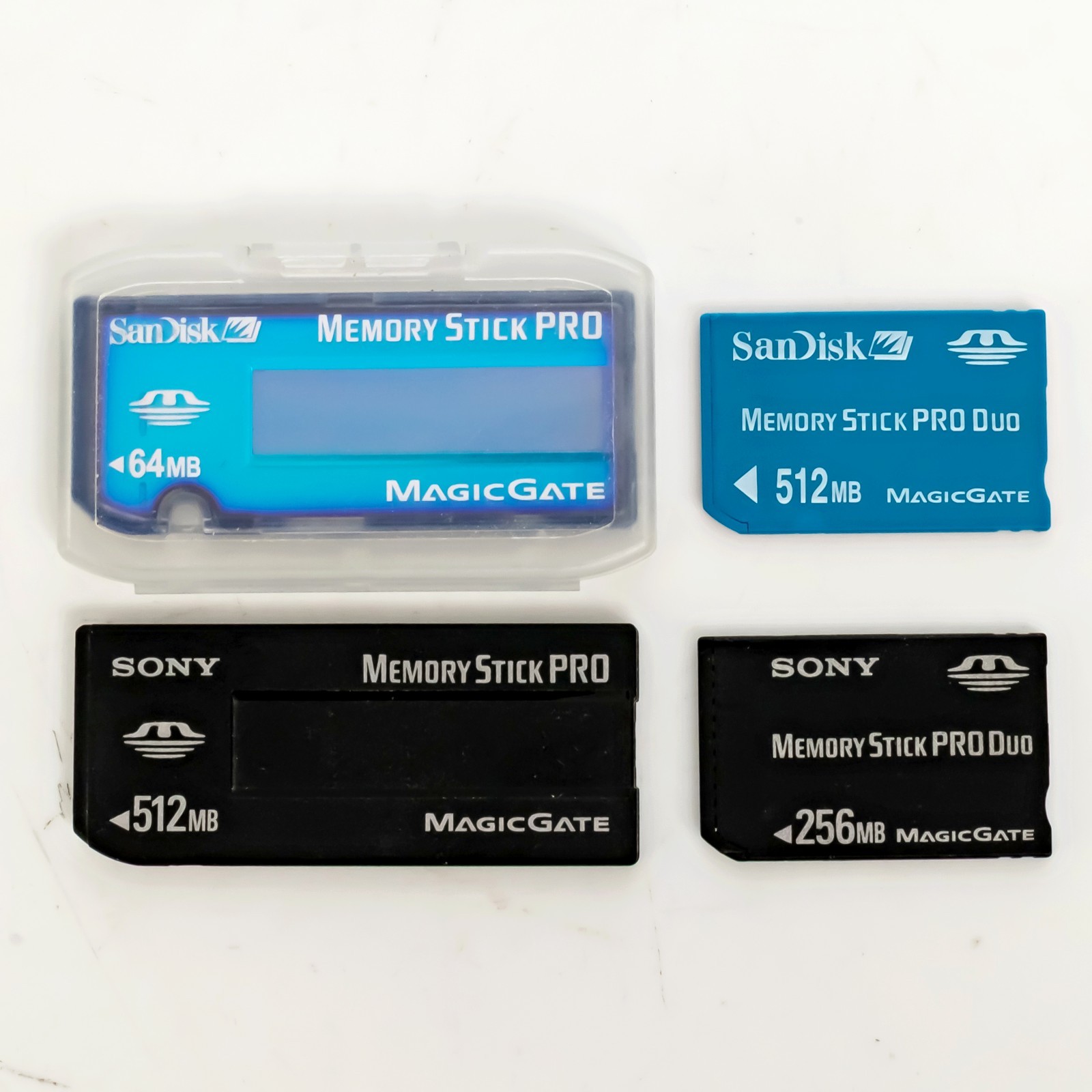 Sony / SanDisk Memory Stick Pro / Pro Duo Lot of 4 – 64MB, 256MB, 2x512MB