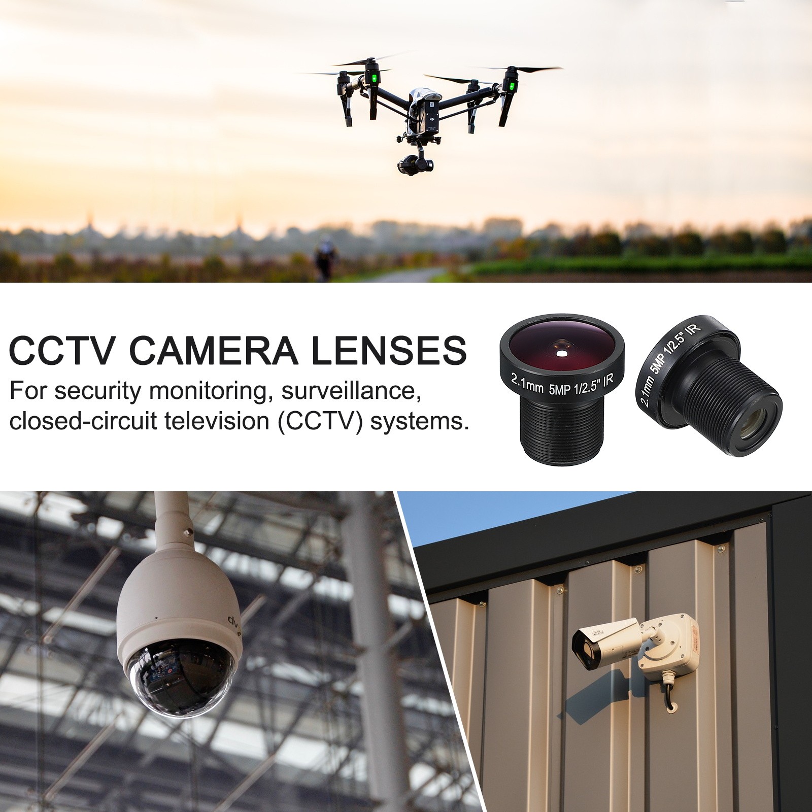 2.1mm CCTV Camera Lens F2.0 Security Camera Lens 160° Wide Angle Lens