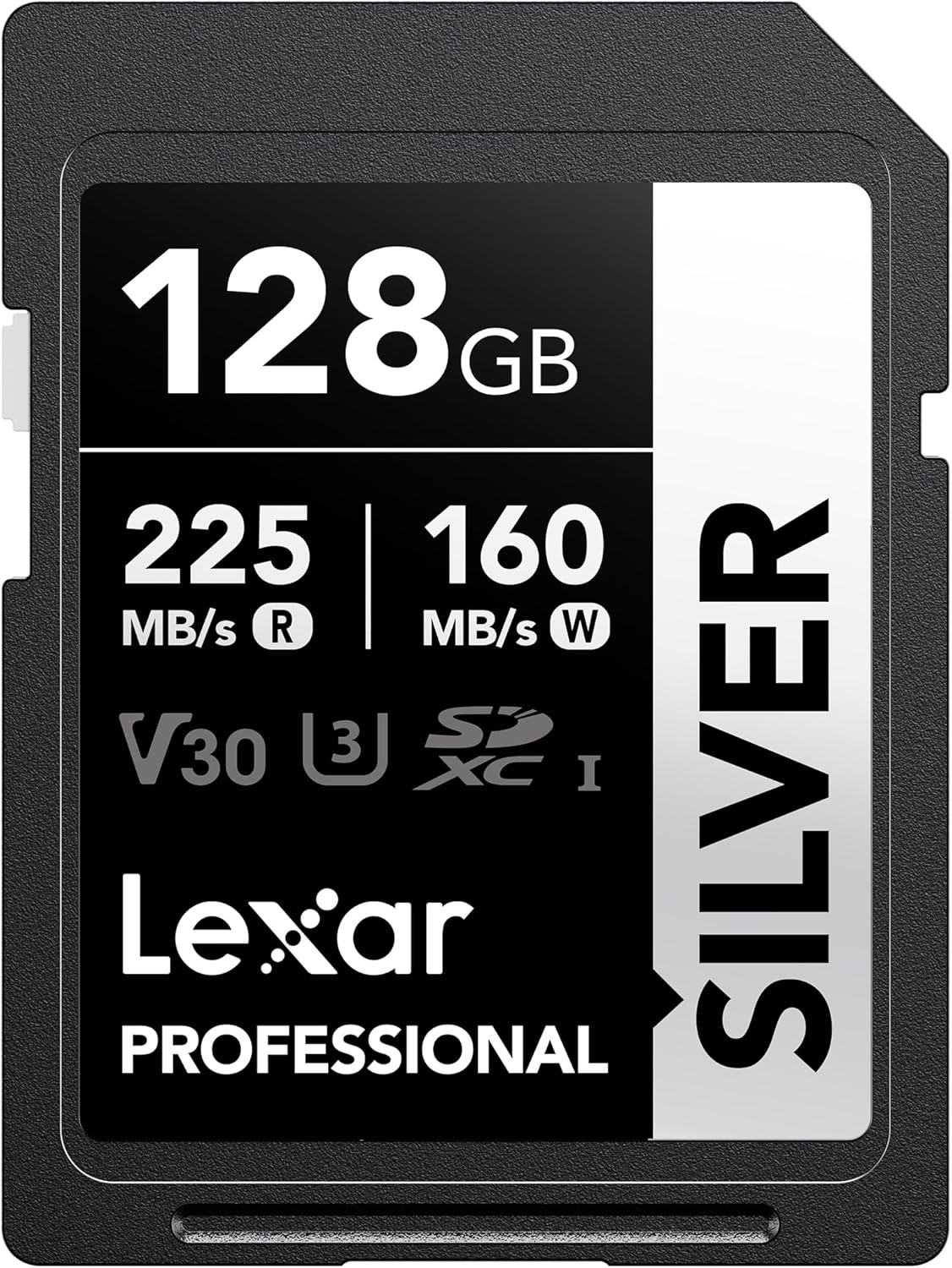 128GB Professional Silver SD Card, UHS-I, C10, U3, V30, 4K, up to 225/160 Mb/S S