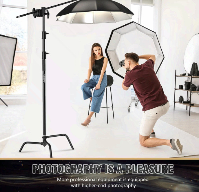 Heavy Duty Stainless C Stand Photography Kit 10.8ft w/Boom Arm, Sandbag & Clips