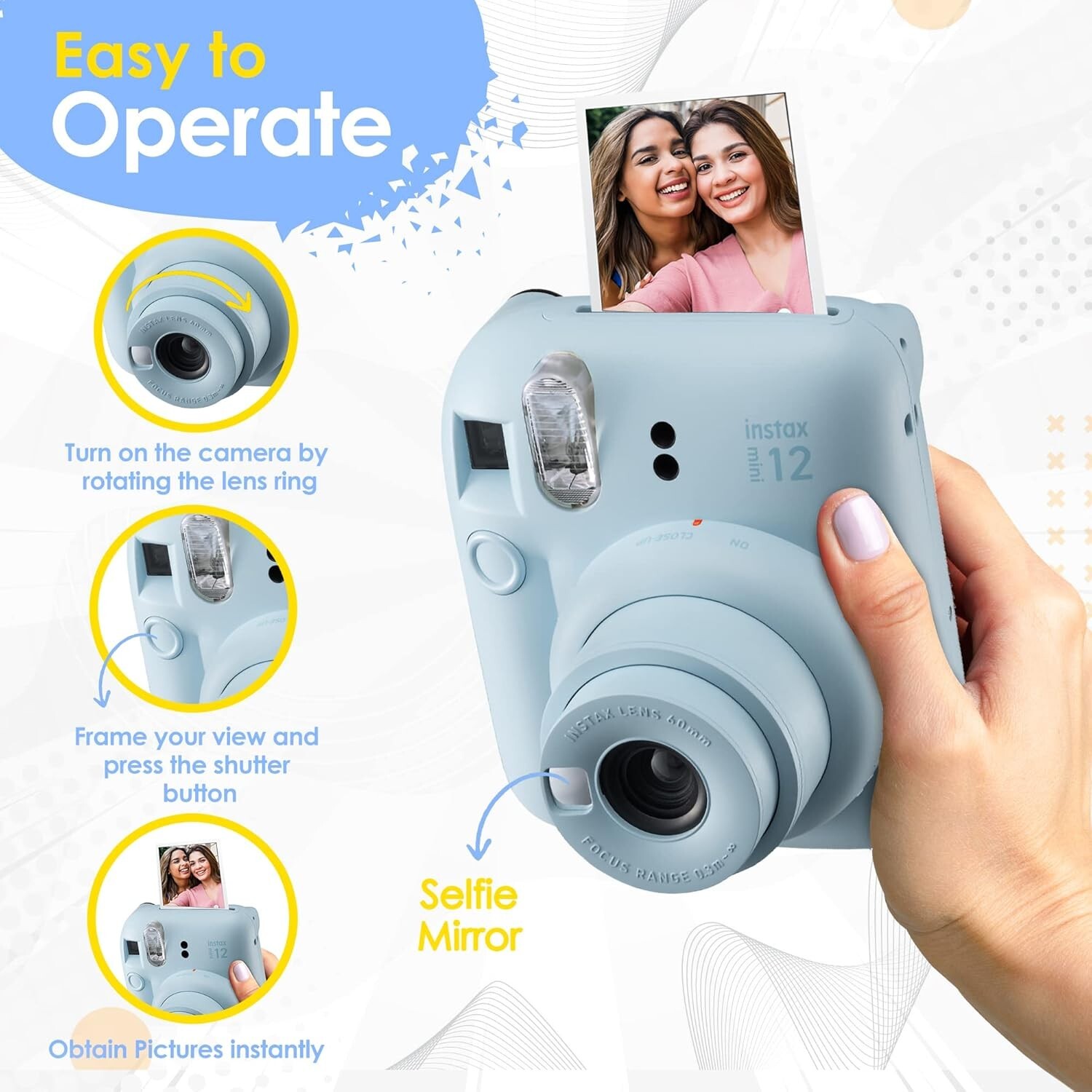 Fujifilm Instax Mini 12 Instant Camera+ 11 PC Accessory Kit -Clay White Camera