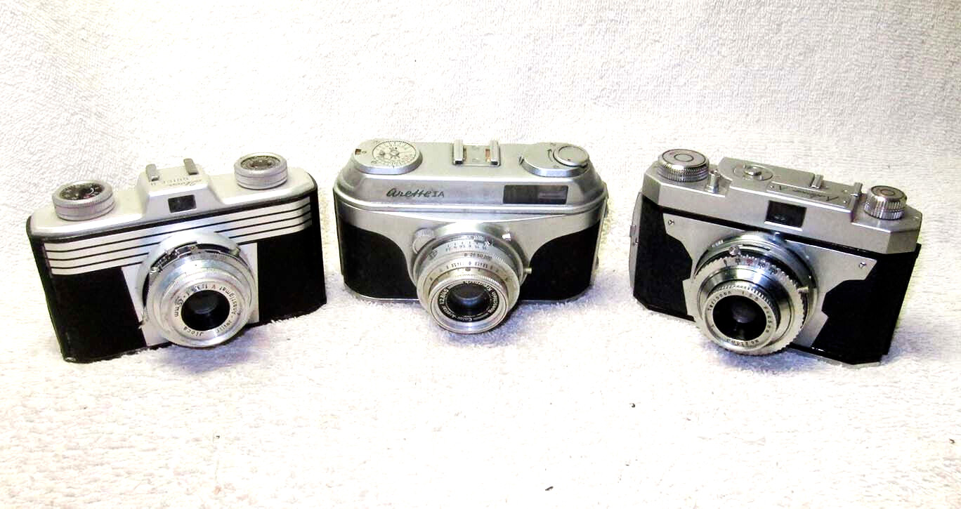 THREE (3) Vintage Antique 1950’s 35mm Cameras.Arette IA, Iloca Quick-A,Kalimar A