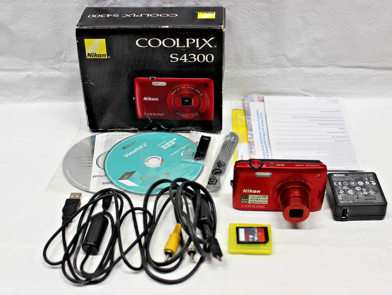 TESTED & WORKING NIKON COOLPIX S4300 RED COMPLETE IN BOX w/ ACCESSORIES & DISCS