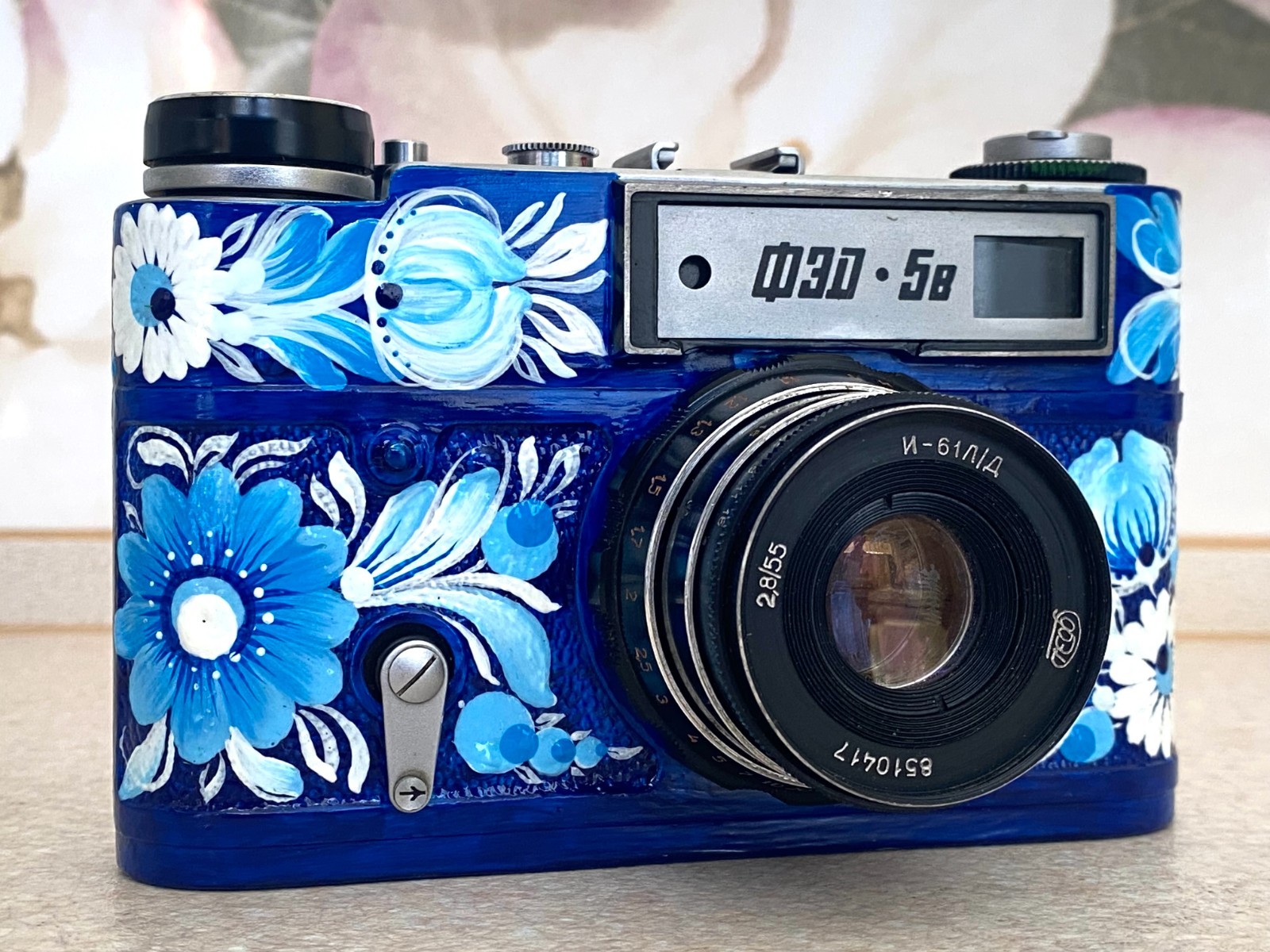 Unique Hand Painted FED-5V Camera Petrykivka Ukrainian Folk Art