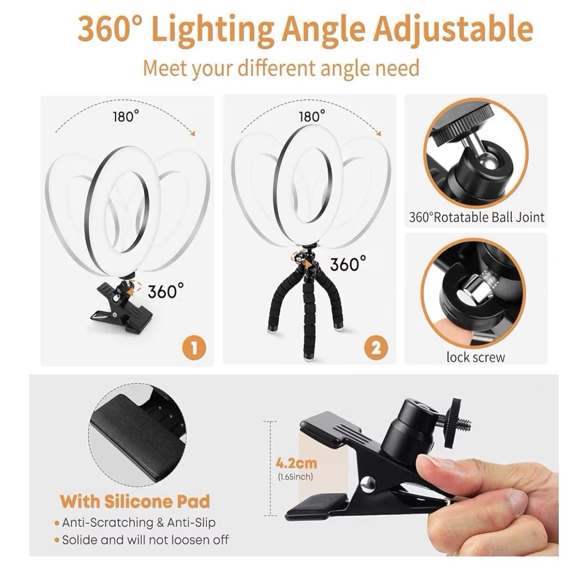 Clip-On Video Conference Lighting Kit with 5 Color Modes – USB Powered & Compact