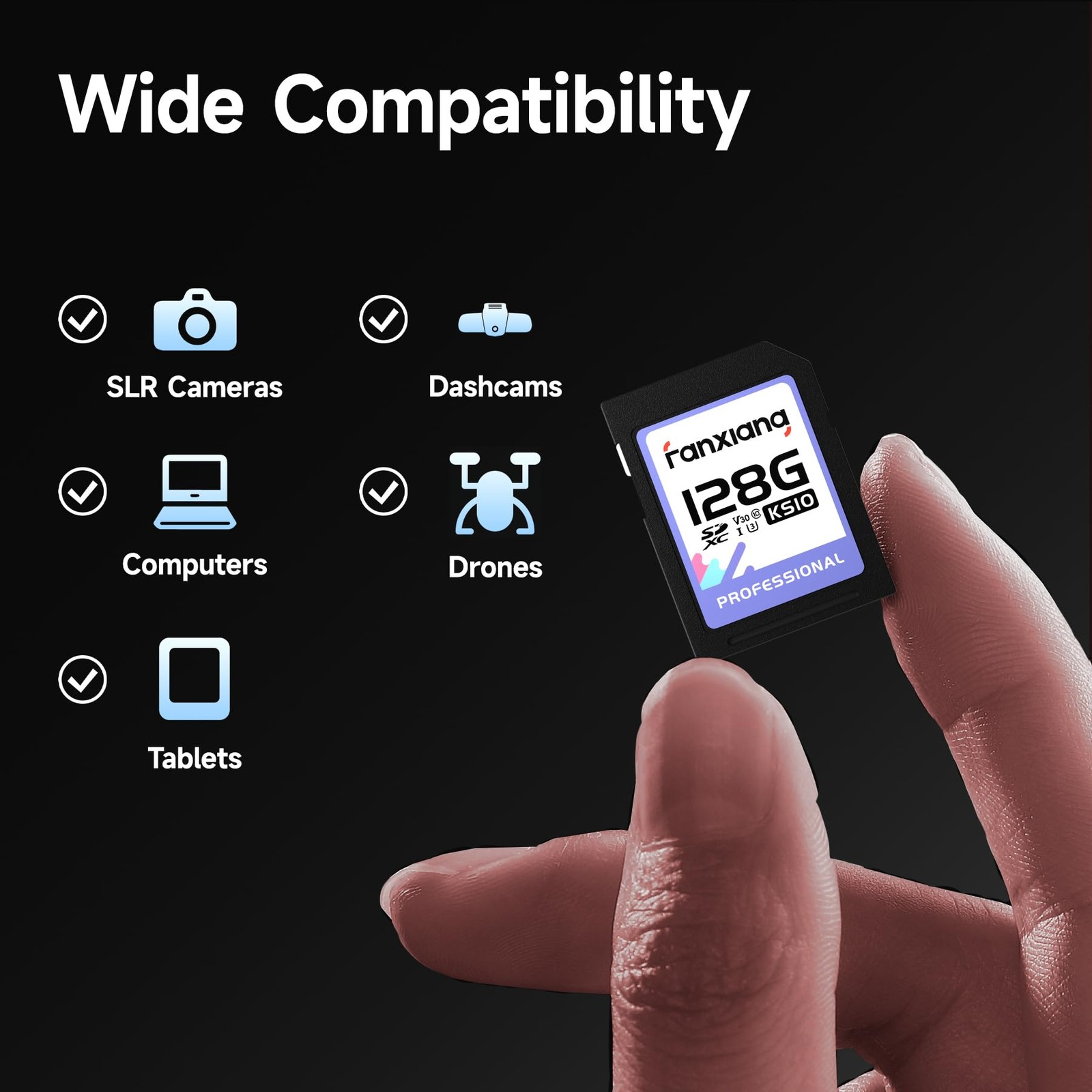 128GB SDXC Memory Card SD Card, UHS-I, C10, U3, V30, Full-HD & 4K Video, Up t…
