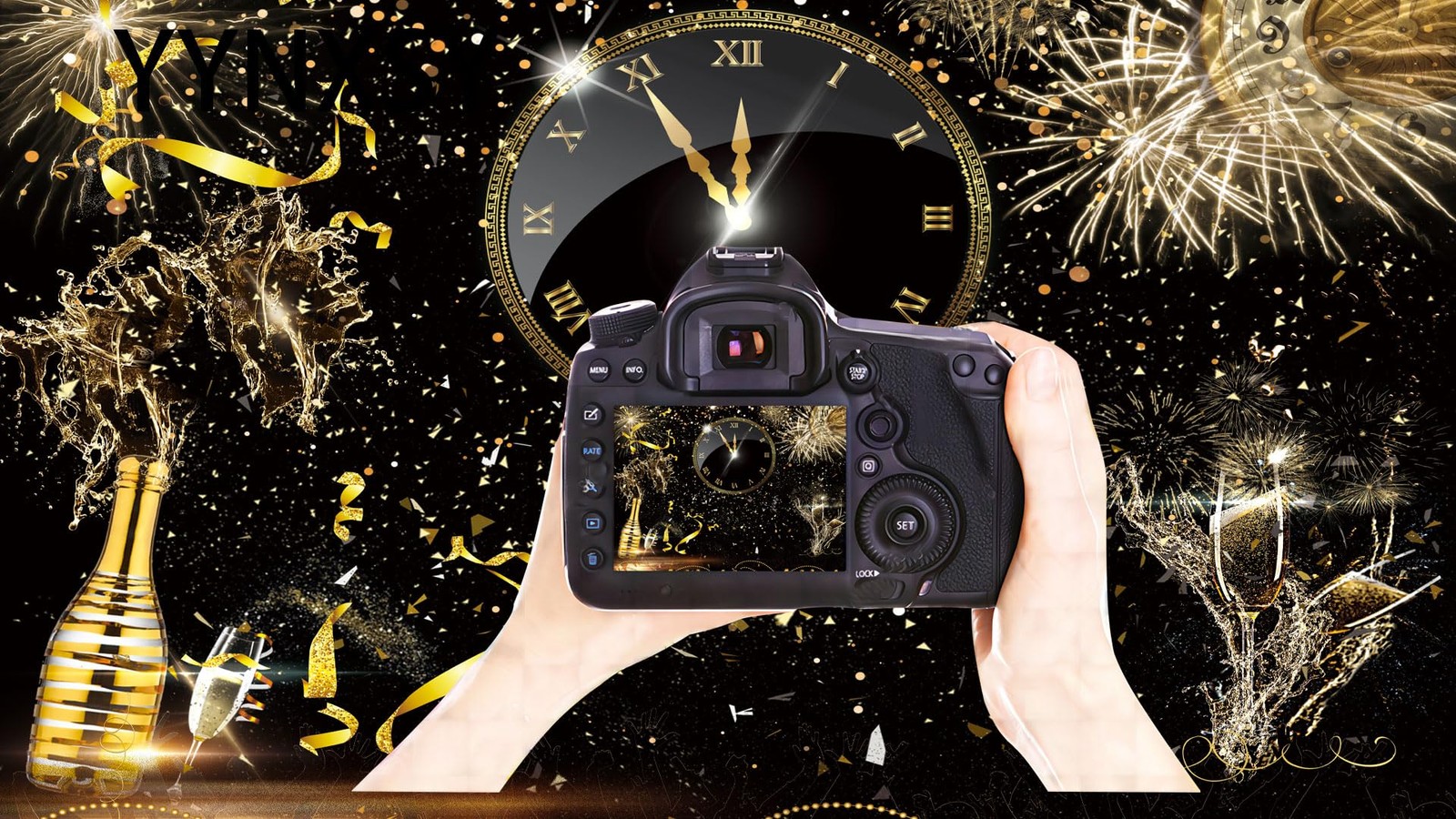 1 PC Happy New Year Backdrop Black Gold Countdown Eve 7x5ft YY11503