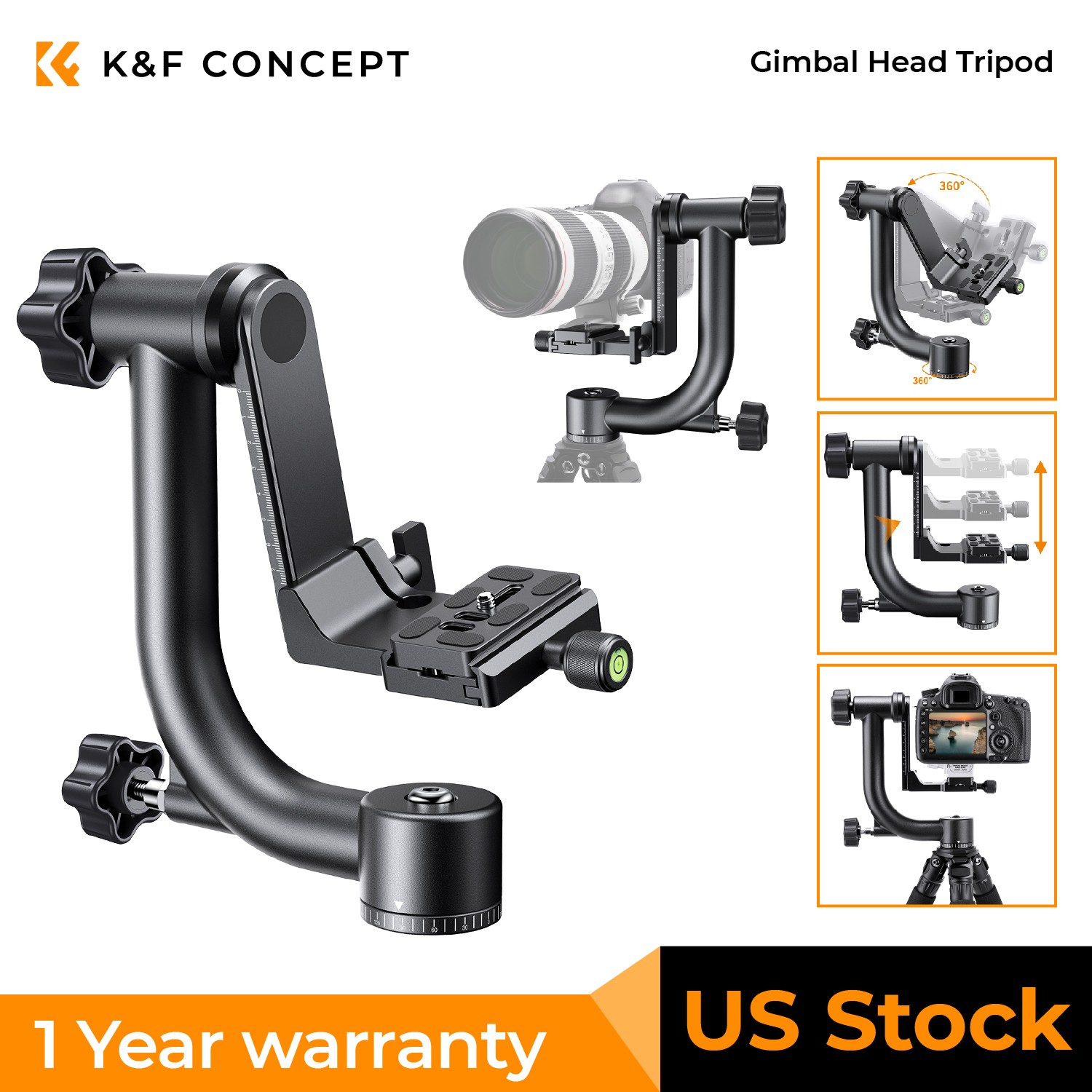 K&F Concept Panoramic Gimbal Tripod Head with 1/4” Standard Quick Release Plate