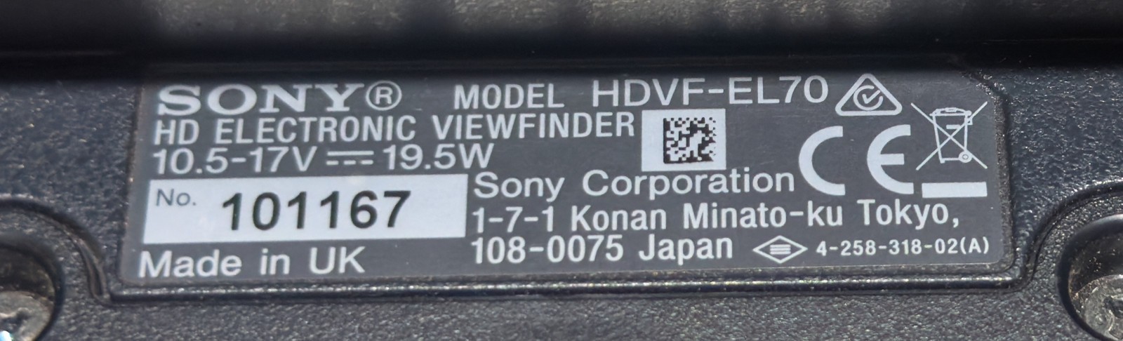 Sony HDVF-EL70 7.4-inch OLED Viewfinder Module *READ* #3
