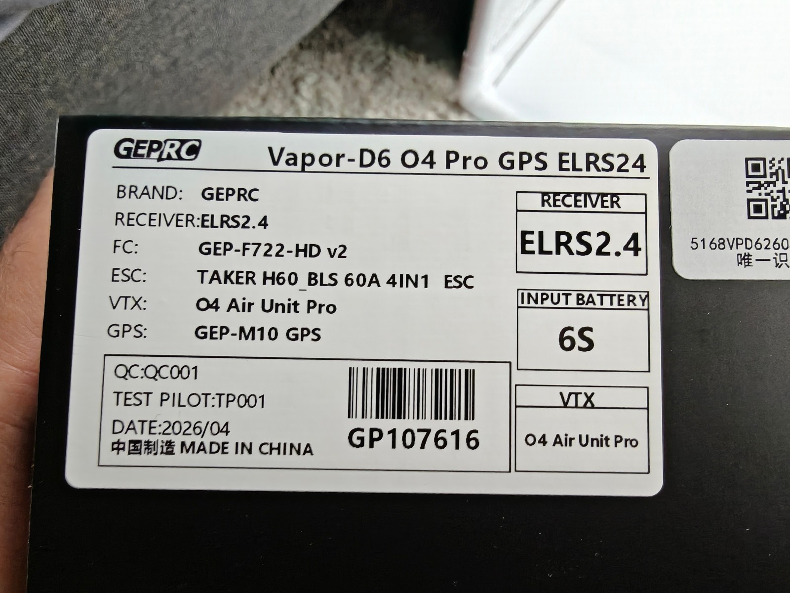 GEPRC Vapor D6 ELRS 2.4 FPV Drone W/ DJI O4 Pro GPS + EXTRA’S