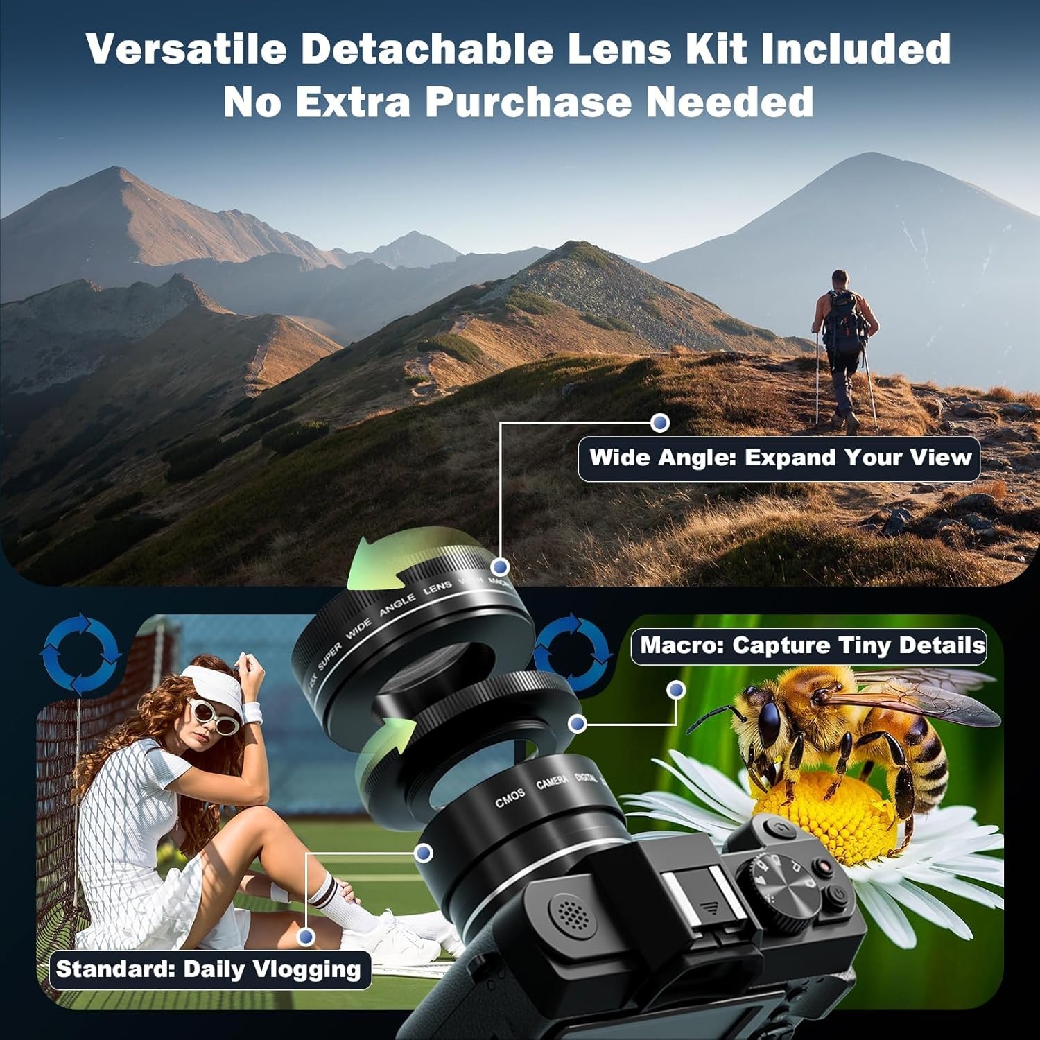 Digital Camera 4K 48MP 16X Compact Video Camera With Wide Angle Lens for Youtube