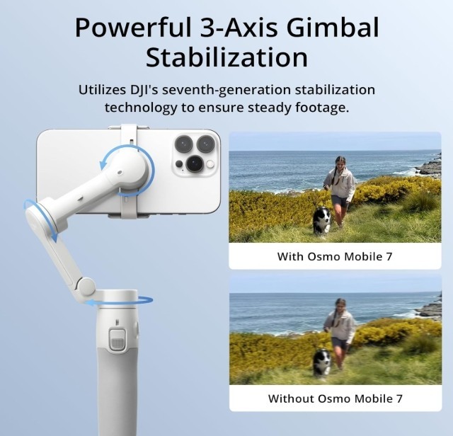 DJI Osmo Mobile 7 Gimbal Stabilizer for iPhone, Android, Built-in Tripod, Portab