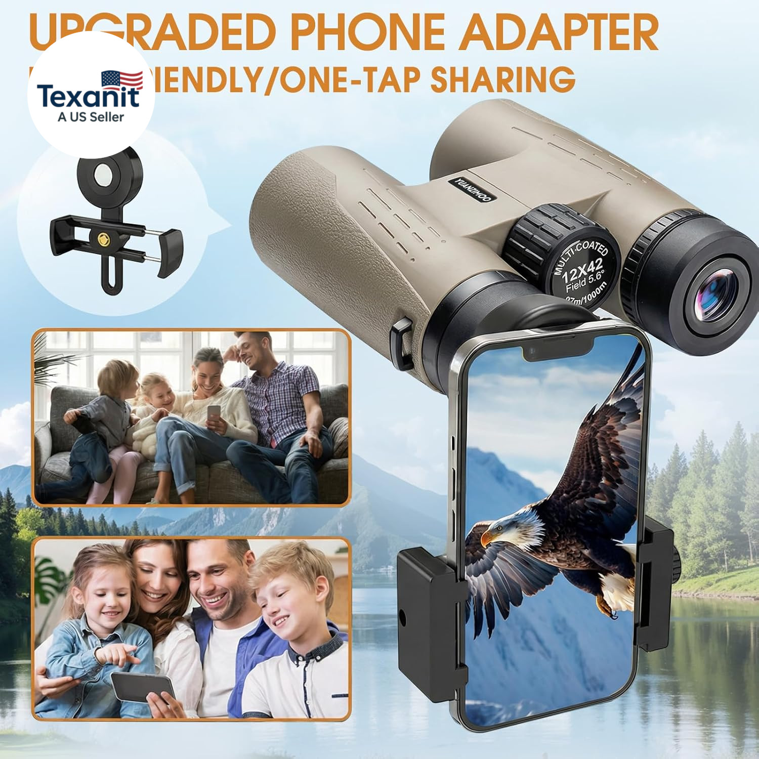 12X42 HD Binoculars for Adults High Powered Binoculars with Upgraded Phone Adapt
