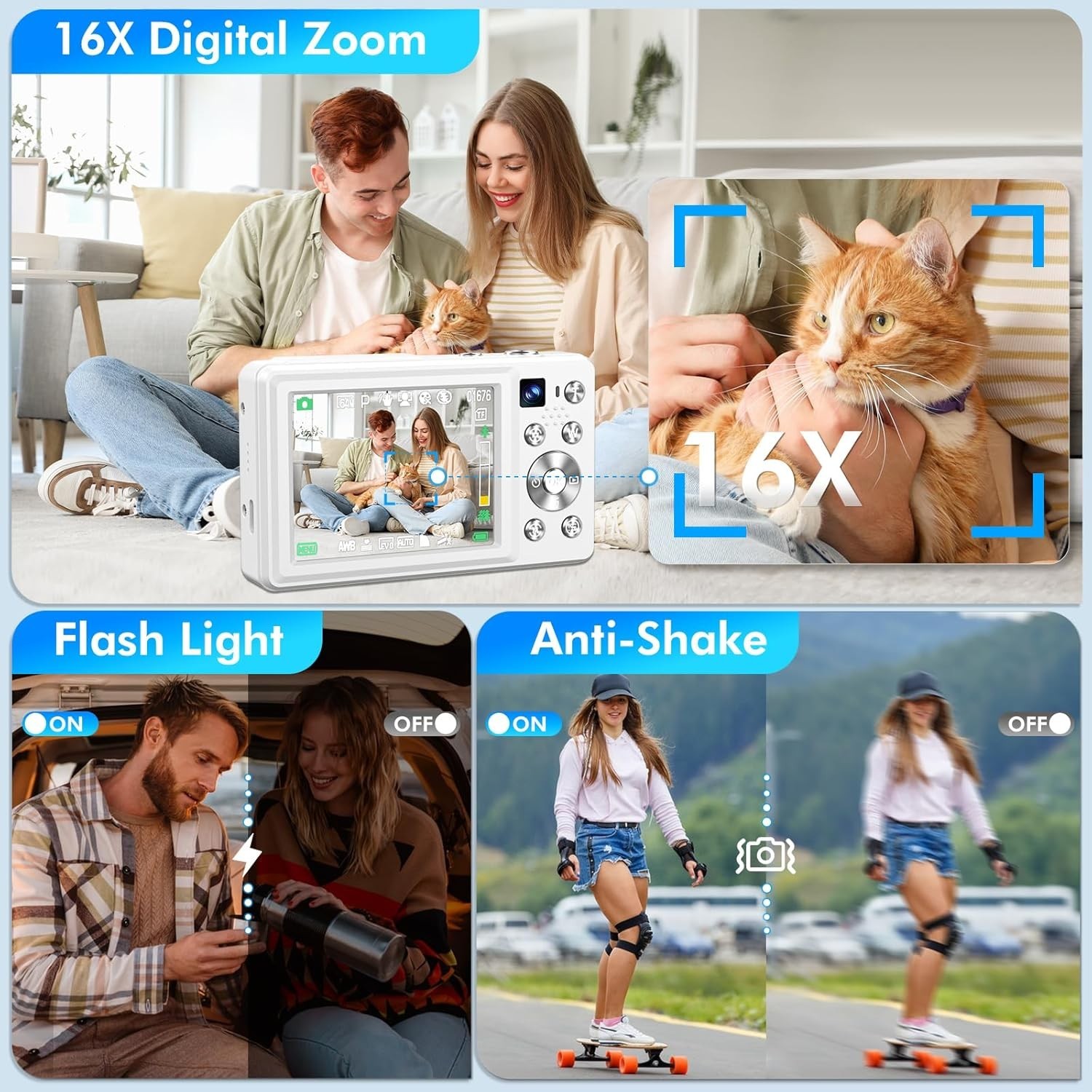 4K Digital Camera, 64MP Autofocus Vlogging Camera with Dual Lens, 16X Digital