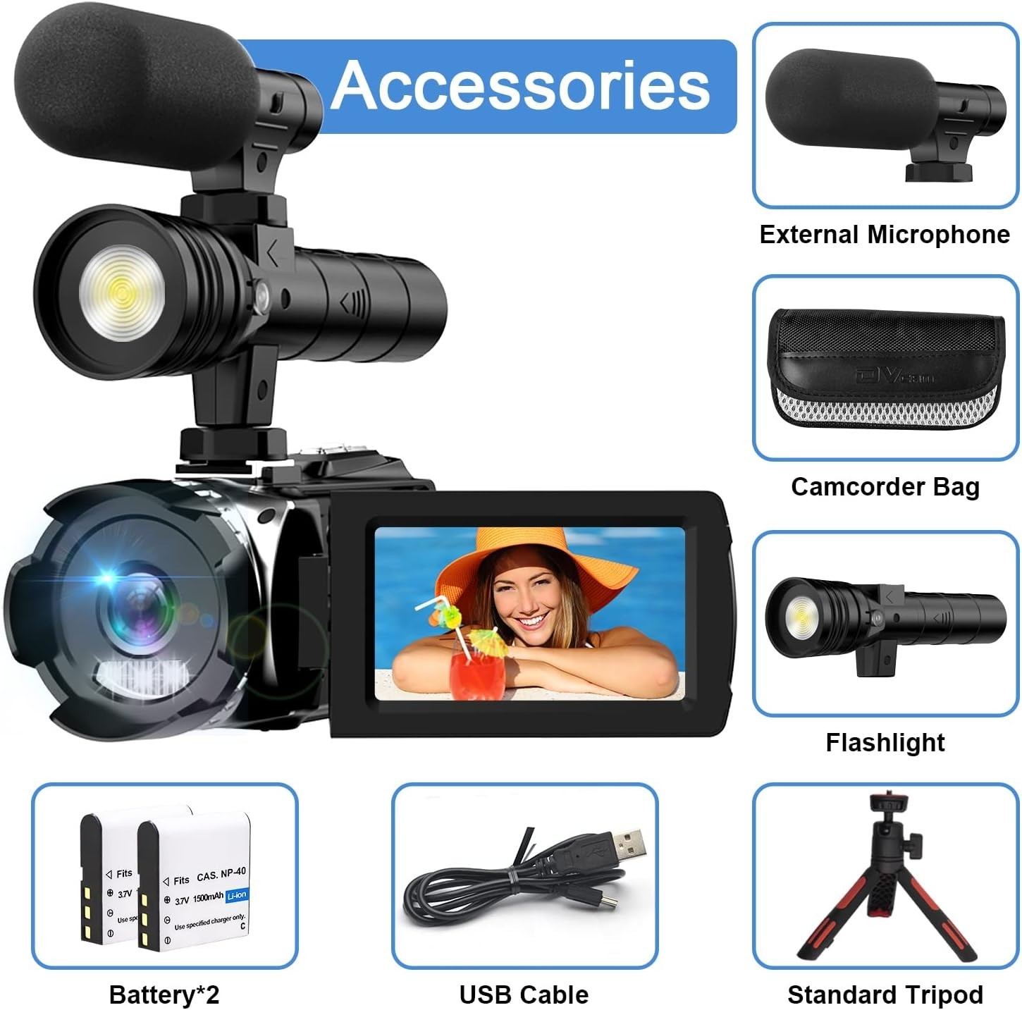 4K Night Vision Camcorder Digital with IR Light,270° YouTube Vlogging Camera …