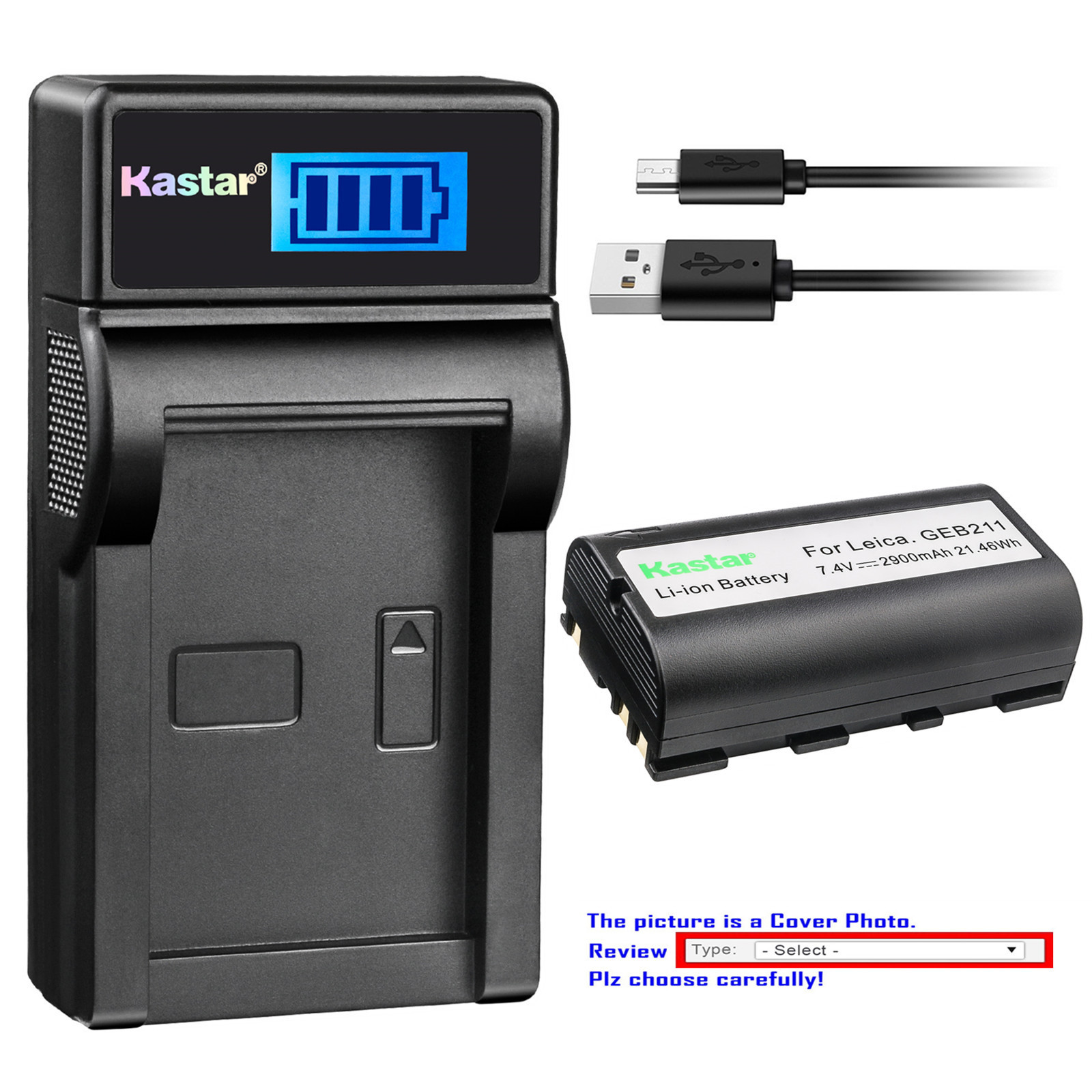 Kastar Battery LCD Charger for Leica GEB211 & Leica ATX900 ATX1200 ATX1230 CS10