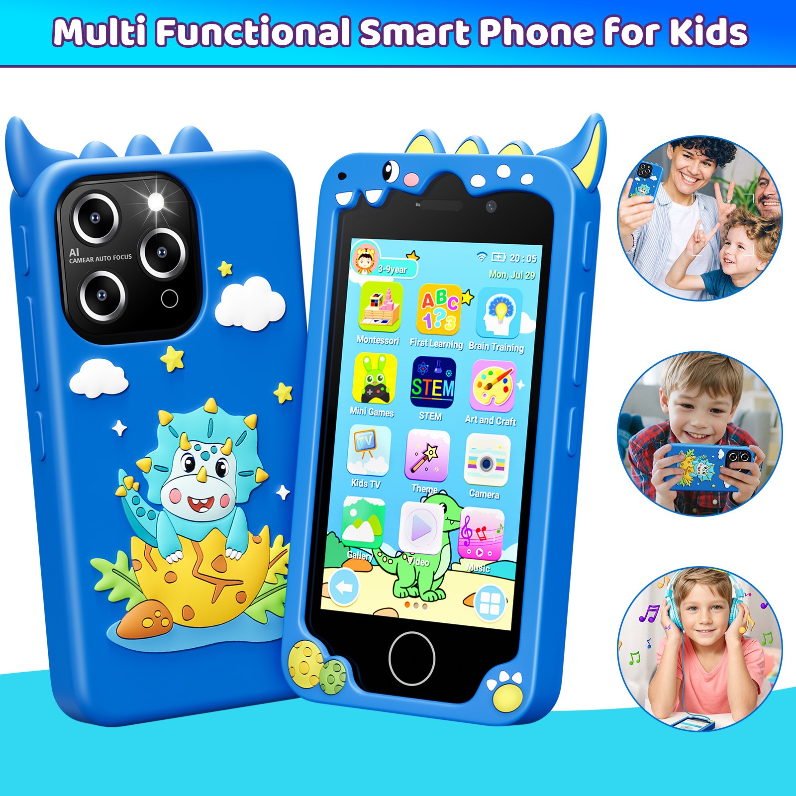 Kids Toy Phone Christmas Gift for 3-10 Years Old Toddler Smart Phone Blue&purple