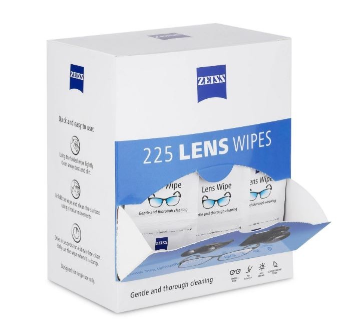 ZEISS Lens Wipes, Pre-Moistened Eye Glass Cleaner Wipes, 225 Count