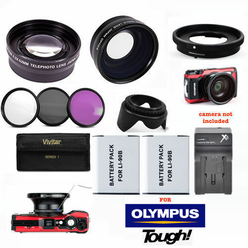 FISHEYE LENS + ZOOM LENS + 2x BATTERIES + FILTERS + CHARGER FOR OLYMPUS TG5 TG4