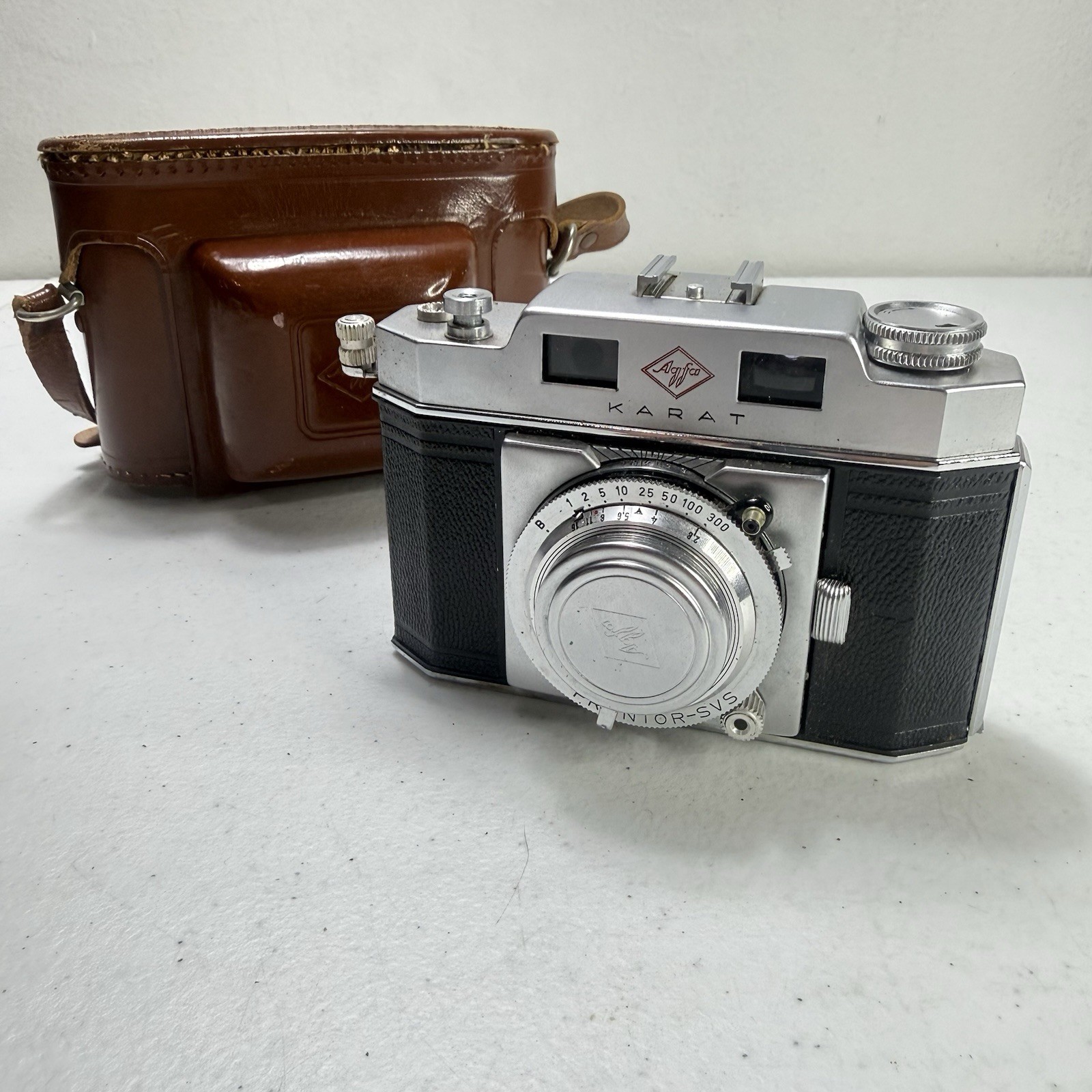 Agfa Karat Vintage Rangefinder Camera Black Silver with Leather Case* Clean