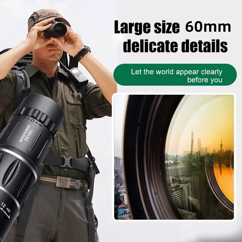 16×52 Monocular Binoculars With Night Vision BAK4 Prism High Power Waterproof