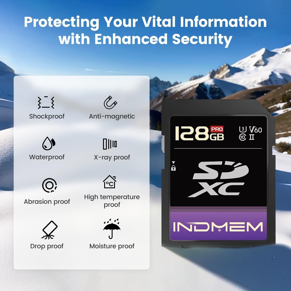 128GB SD Card UHS-II V60 U3 SDXC Memory Card, High Speed Read up to 280MB/s, V60