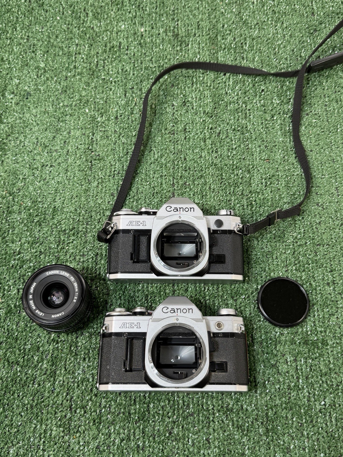 Lot Of 2 Vintage Canon AE-1 35mm w/28mm 1:2.8 Lens