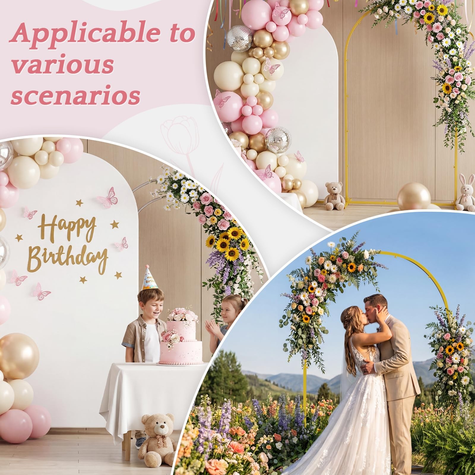 7.2FT Metal Arch Backdrop Stand and Cover Set, Gold Wedding Backdrop Arch Sta…