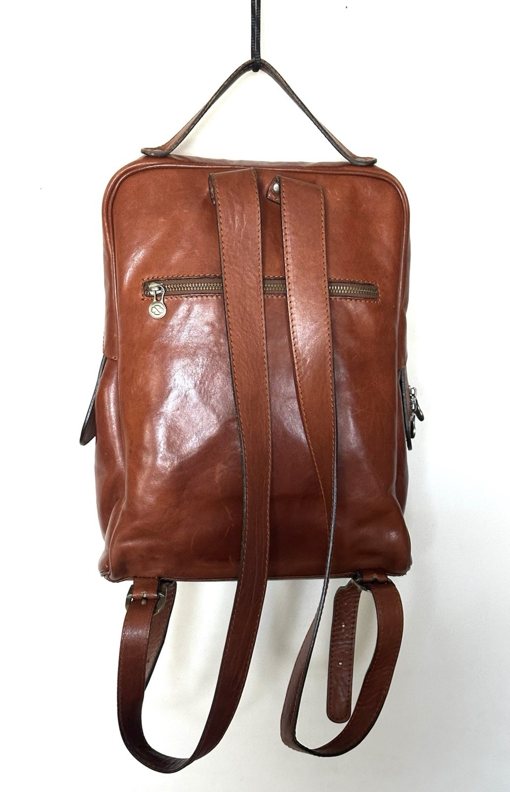 Vintage Time Resistance Unisex Leather Backpack 15×11” Brick Red, Good Condition