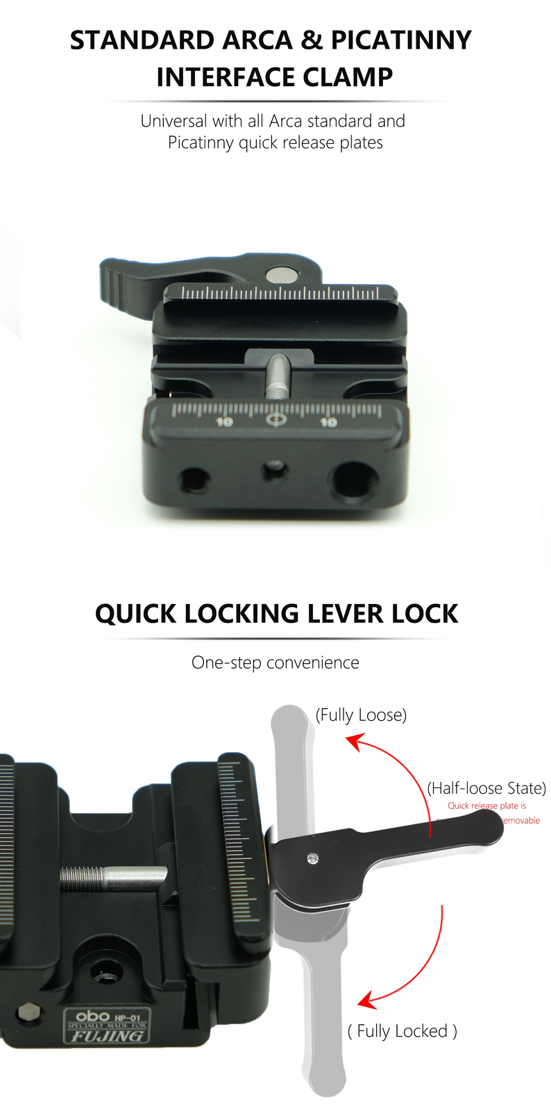 Quick Release Clamp Arca Swiss to Picatinny Adapter Tripod ball head