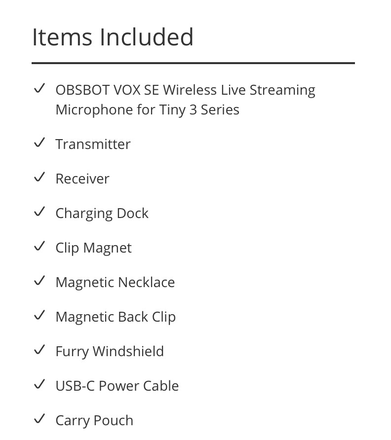 OBSBOT VOX SE Wireless Live Streaming Microphone for Tiny 3 Series