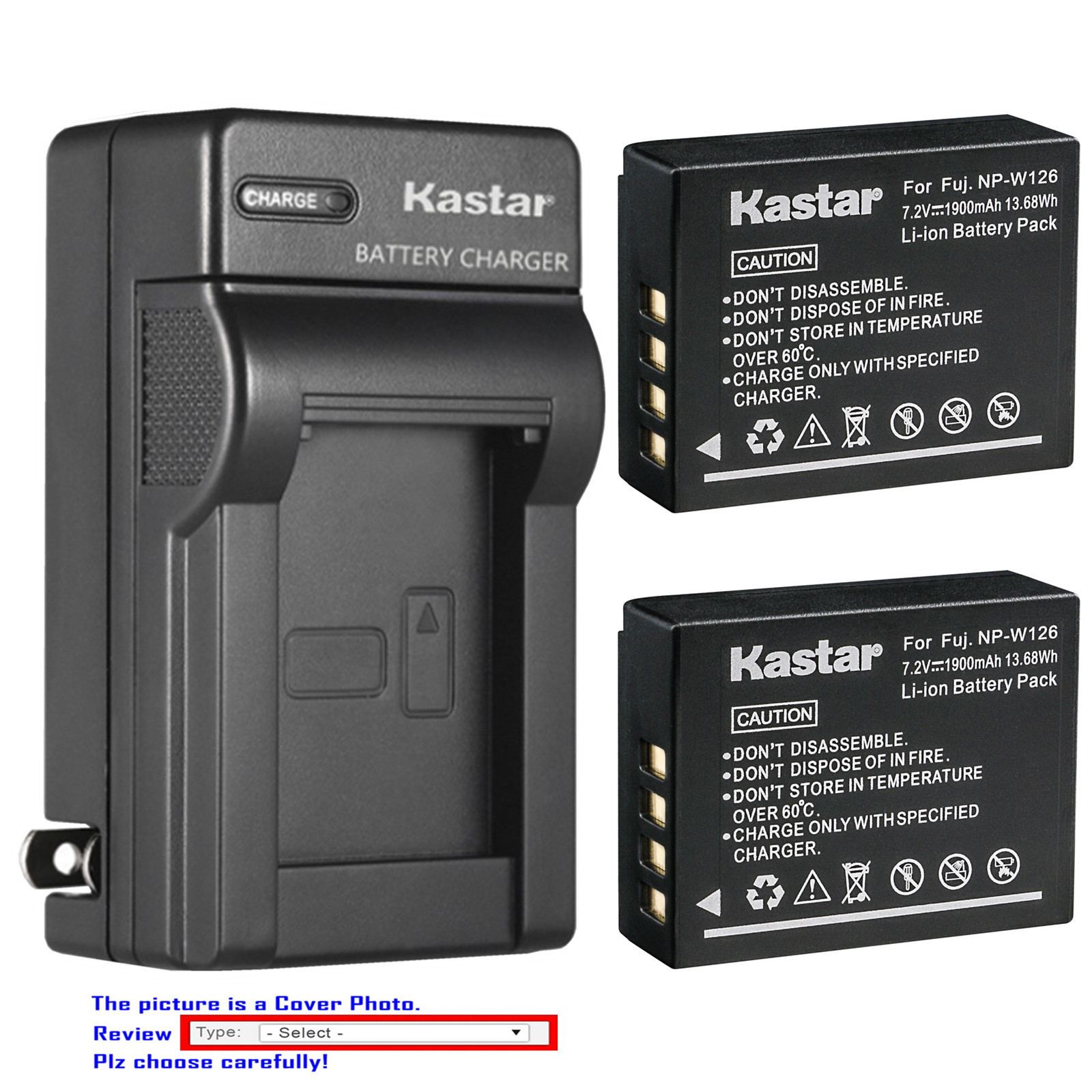 Kastar Battery AC Wall Charger for Fujifilm NP-W126s Fujifilm X-E4 XE4 Camera