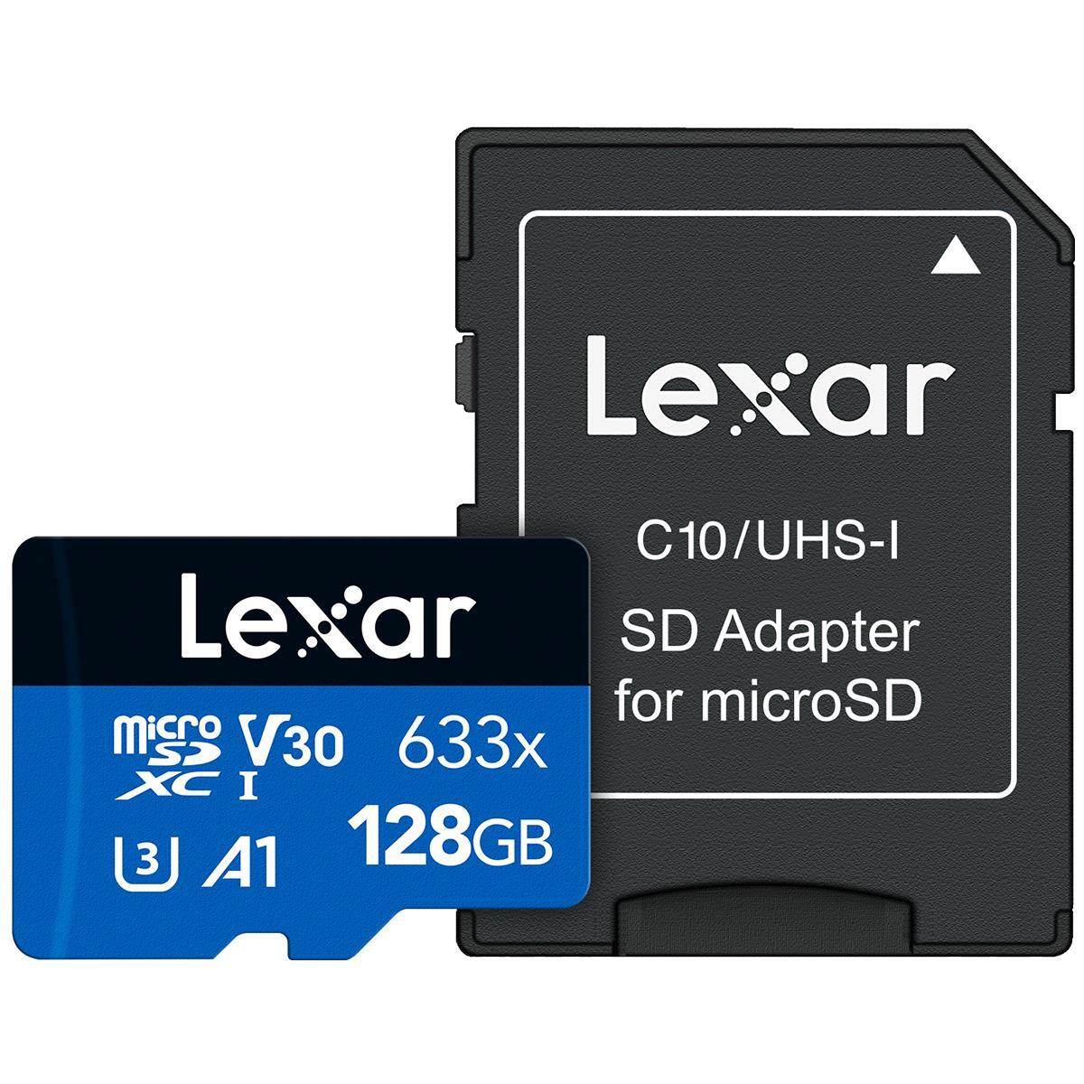 Lexar High-Performance 128GB 633x microSDXC UHS-I U3 Memory Card with SD Adapter