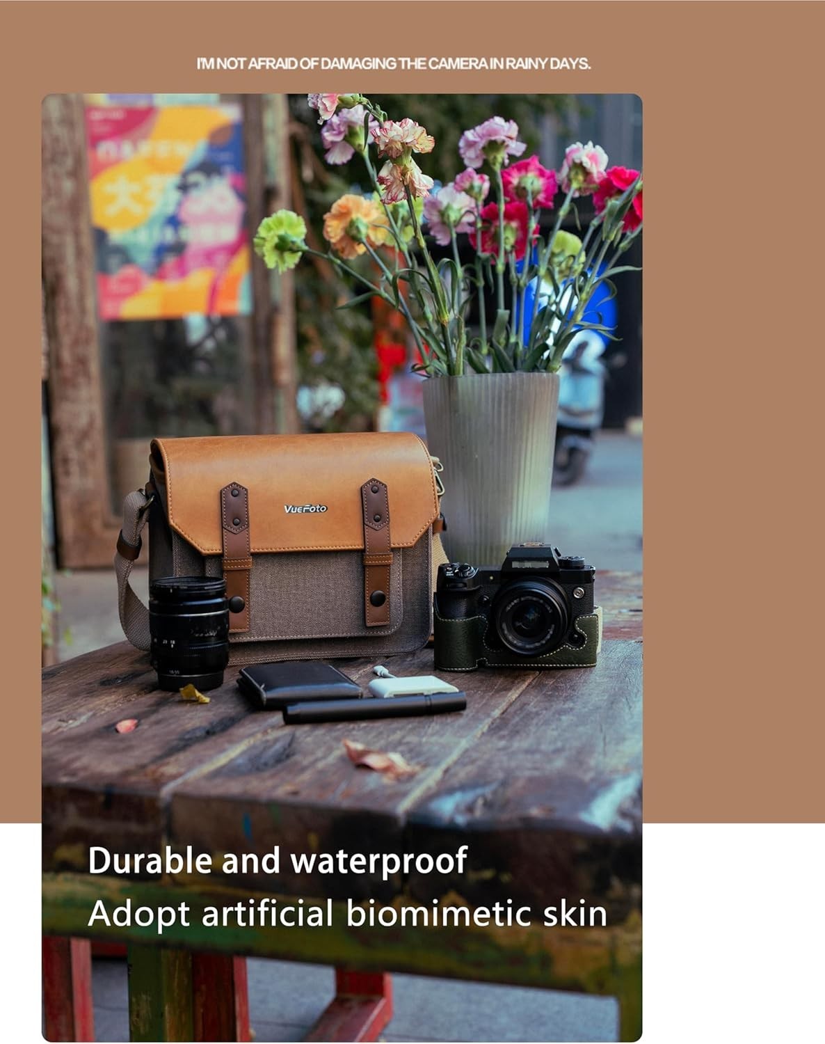 Camera Messenger Bag,Vintage Leather Flip-top Waterproof Camera Bag,Compatibl…