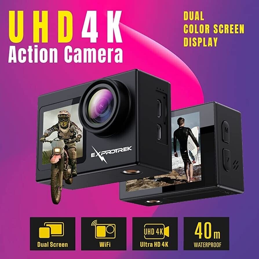 Exprotrek 4K Action Sport Waterproof Camera Touch Screen with Helmet Accessories