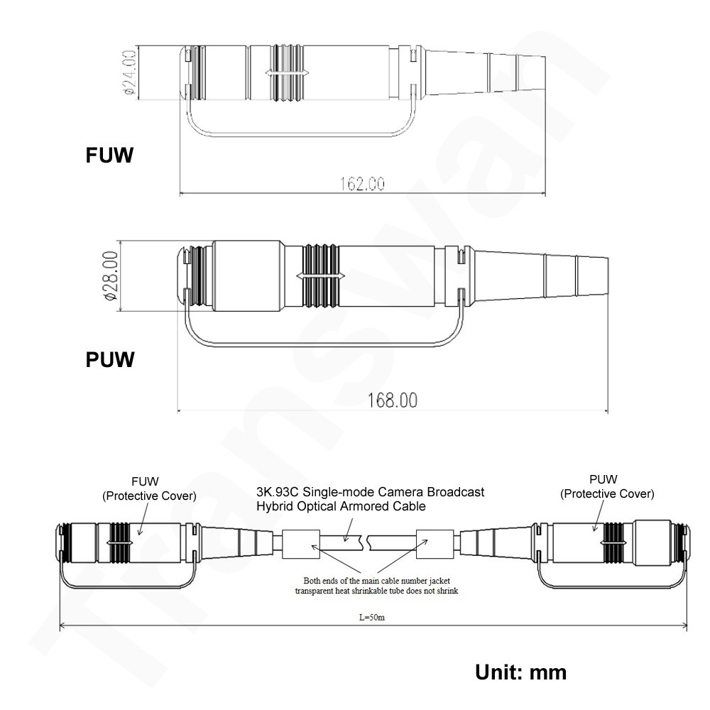 10M(32FT)/15M(49FT)/30 Meter SMPTE Hybrid Camera Cable with FUW-PUW Connector