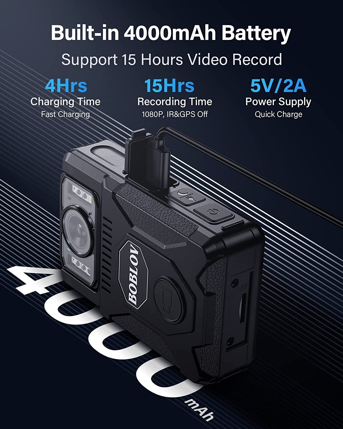 BOBLOV M7 128GB GPS Body Camera Police Camcorder with Audio 1440P Body Worn Cam