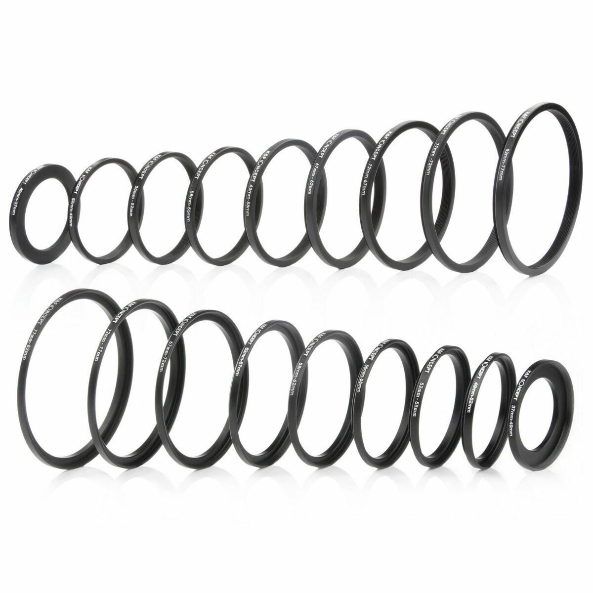 18pcs Lens Filter Metal Stepping Rings Kit 9pcs Step Up Ring 9pcs Step Down Ring
