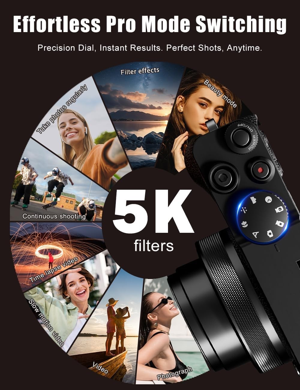 Digital Cameras 4K 16X 48MP 3” Compact Camera 2 Batteries for YouTube Vlogging