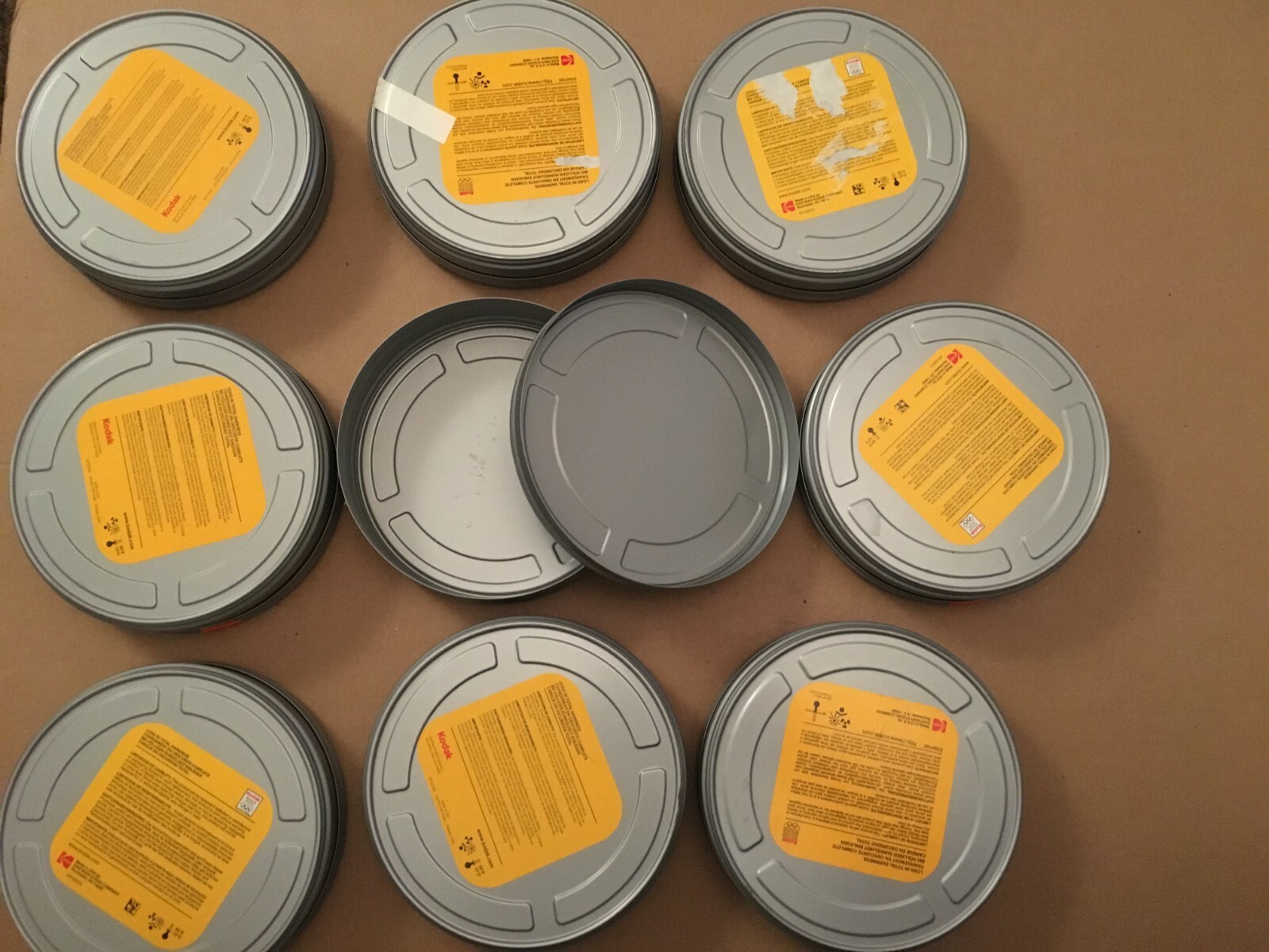 4 Kodak Lot Gold /Silver Alias, Numbers 7.1″ x 1 3/4″Metal 35MM Film Cans