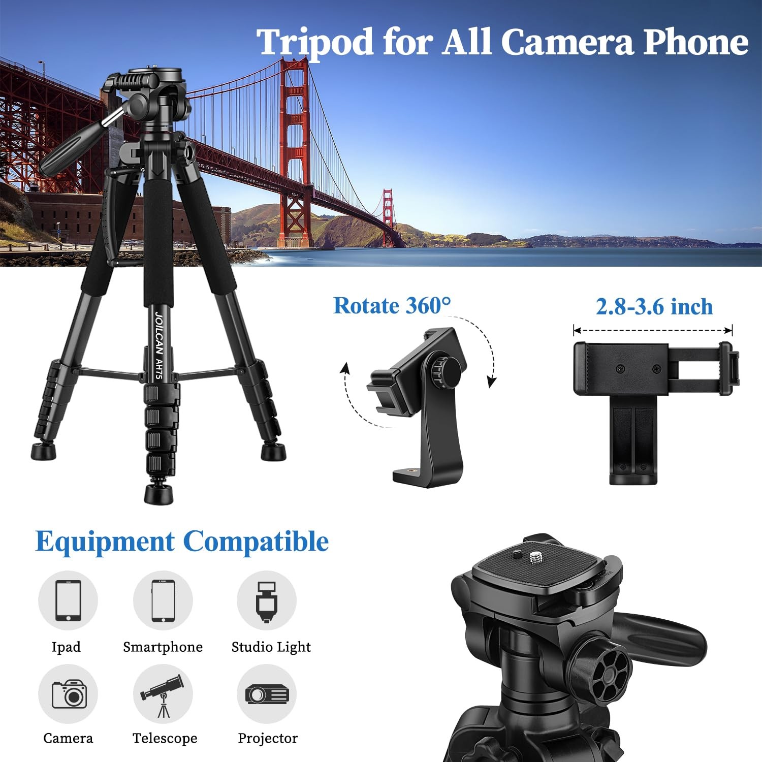 Joilcan Tripod Camera Tripods 74 Tripod For Camera Phone Video Recording Heavy