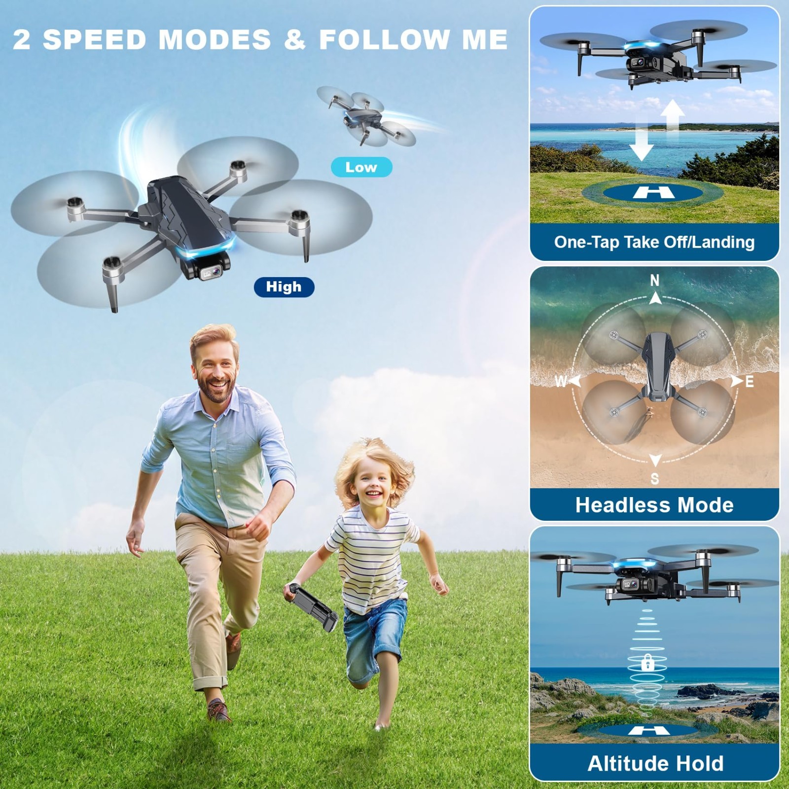 2K HD GPS Drone with Camera, Foldable FPV, Auto Return, Follow Me, 5G, 2 Batteri